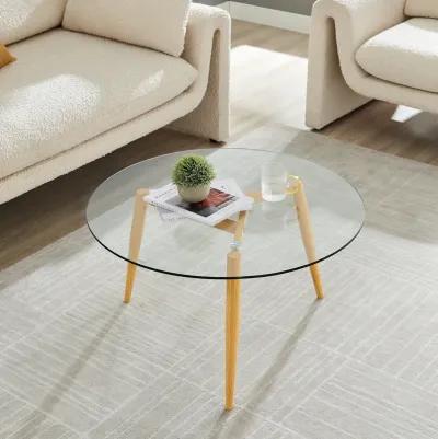 Van Beuren Coffee Table with Modern Metal Taper Legs and Clear Glass Tabletop