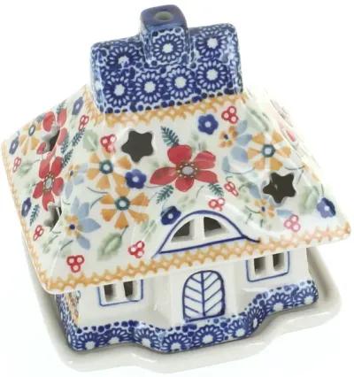 Blue Rose Polish Pottery Dots House Luminary