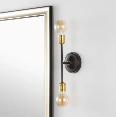 Jaxon 13.25" 2-Light Industrial Farmhouse Iron LED Vanity, Oil Rubbed Bronze/Brass Gold