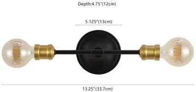 Jaxon 13.25" 2-Light Industrial Farmhouse Iron LED Vanity, Oil Rubbed Bronze/Brass Gold