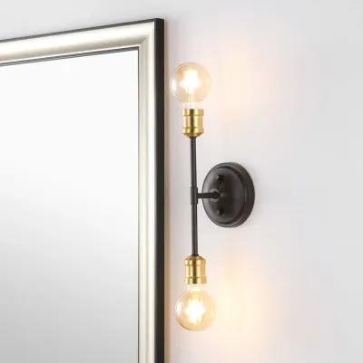 Jaxon 13.25" 2-Light Industrial Farmhouse Iron LED Vanity, Oil Rubbed Bronze/Brass Gold