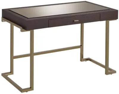 ACME Boice Writing Desk, Espresso Synthetic Leather & Champagne