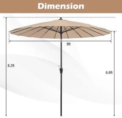 9 Feet Round Patio Umbrella with 18 Fiberglass Ribs