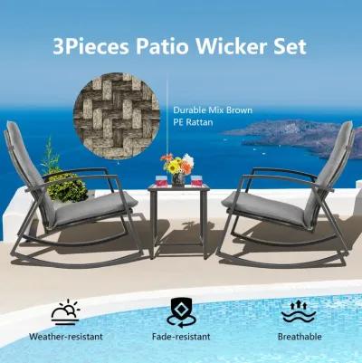 3 Pieces Patio Rattan Rocking Furniture Set