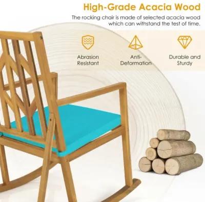 Hivvago Patio Acacia Wood Rocking Chair Sofa with Armrest and Cushion for Garden and Deck