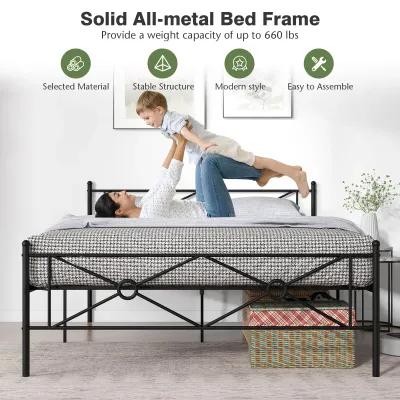 Full/Queen Size Metal Platform Bed Frame with Headboard and Footboard