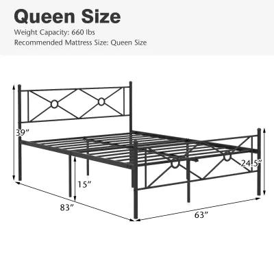 Full/Queen Size Metal Platform Bed Frame with Headboard and Footboard