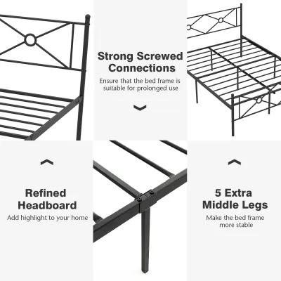 Full/Queen Size Metal Platform Bed Frame with Headboard and Footboard