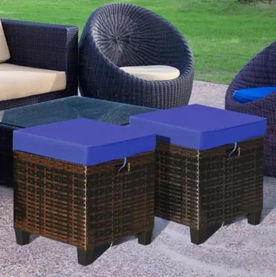 Hivvago 2 Pieces Patio Rattan Ottoman Set with Removable Cushions