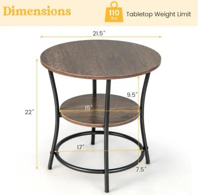 2-Tier Round End Table with Open Storage Shelf and Sturdy Metal Frame