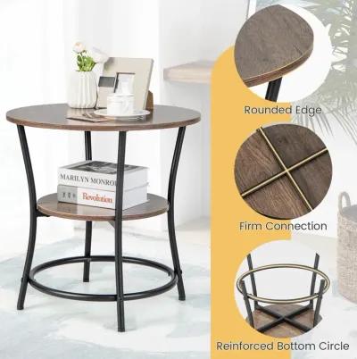 2-Tier Round End Table with Open Storage Shelf and Sturdy Metal Frame