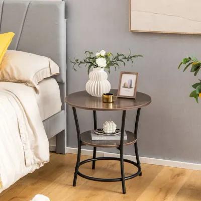 2-Tier Round End Table with Open Storage Shelf and Sturdy Metal Frame