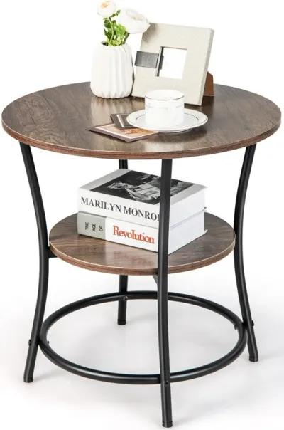 2-Tier Round End Table with Open Storage Shelf and Sturdy Metal Frame