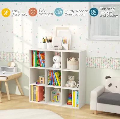 Wooden Kids Bookcase with Storage Cubbies and Anti-toppling Devices-White