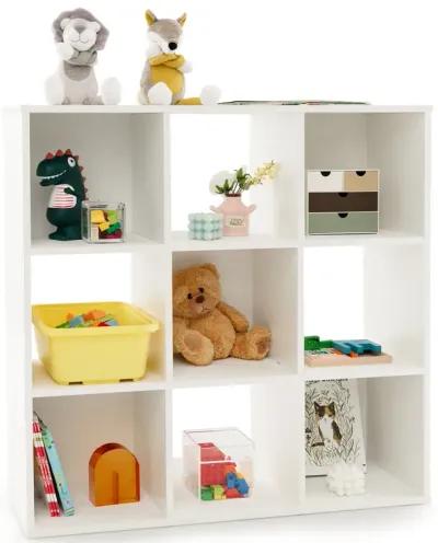 Wooden Kids Bookcase with Storage Cubbies and Anti-toppling Devices-White