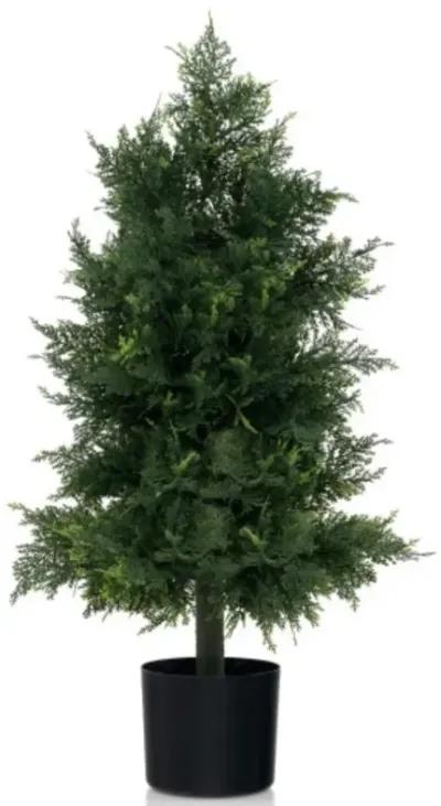 Artificial Cedar Topiary Tree in Plastic Nursery Pot – Perfect for Porch and Office Decor