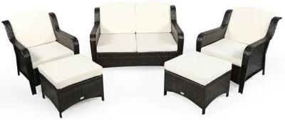 5 Pieces Patio Rattan Sofa Set with Cushion and Ottoman