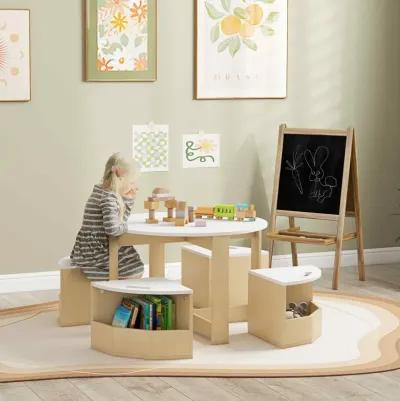 Qaba Kids Table and Chairs Set, 5 Piece Toddler Table and Chairs Set with Storage for Art, Craft, Drawing, Playroom, Classroom, Nursery, White