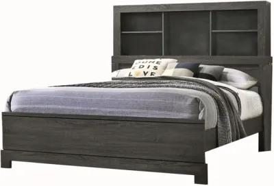 Wooden Queen Size Low Profile Size Bed with Bookcase Headboard