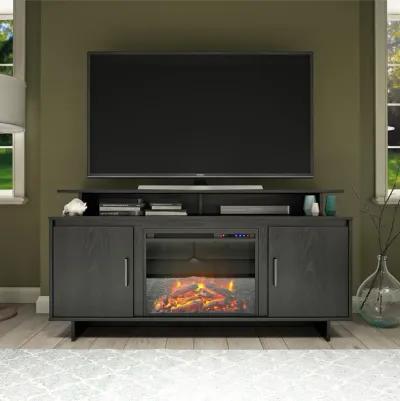 Ameriwood Home Merritt Avenue Electric Fireplace Space Heater TV Console with Storage Cabinets for TVs up to 74"