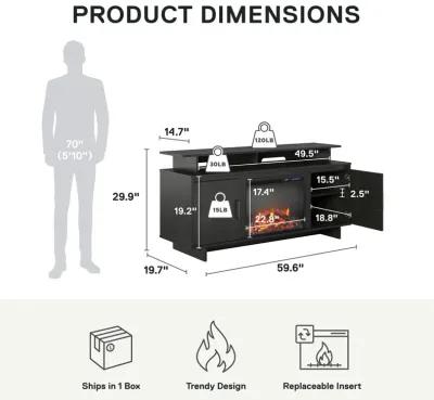 Ameriwood Home Merritt Avenue Electric Fireplace Space Heater TV Console with Storage Cabinets for TVs up to 74"