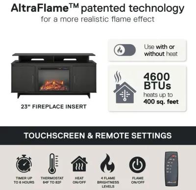 Ameriwood Home Merritt Avenue Electric Fireplace Space Heater TV Console with Storage Cabinets for TVs up to 74"