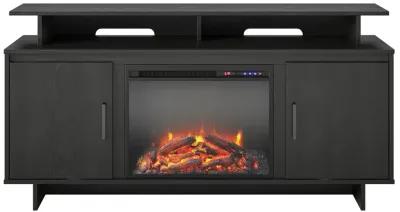 Ameriwood Home Merritt Avenue Electric Fireplace Space Heater TV Console with Storage Cabinets for TVs up to 74"