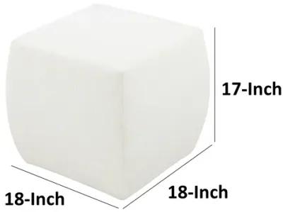 Kay 18 Inch Modern Ottoman, Plush Cubic Tufted, White Boucle Upholstery - Benzara