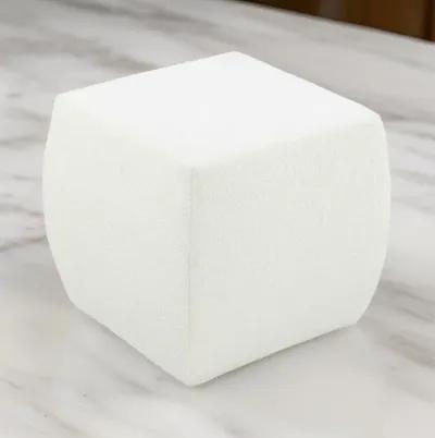 Kay 18 Inch Modern Ottoman, Plush Cubic Tufted, White Boucle Upholstery - Benzara