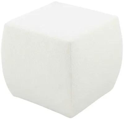 Kay 18 Inch Modern Ottoman, Plush Cubic Tufted, White Boucle Upholstery - Benzara