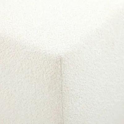 Kay 18 Inch Modern Ottoman, Plush Cubic Tufted, White Boucle Upholstery - Benzara