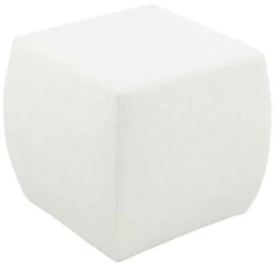 Kay 18 Inch Modern Ottoman, Plush Cubic Tufted, White Boucle Upholstery - Benzara