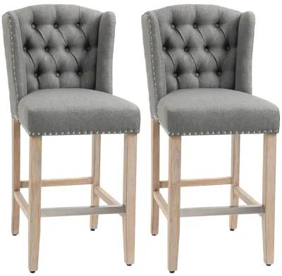 Counter Height Bar Stools Set of 2, Upholstered 26.75" Seat Height Barstools, Breakfast Chairs with Nailhead-Trim, Tufted Back and Wood Legs