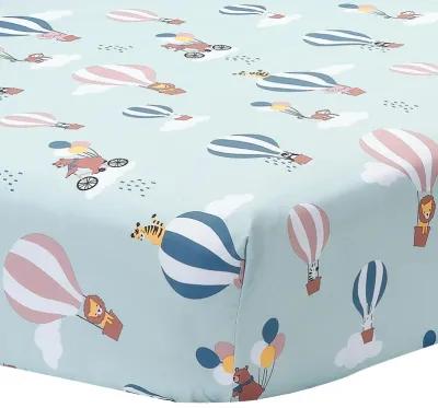 Bedtime Originals Up Up & Away Hot Air Balloon Animals Fitted Crib Sheet - Blue