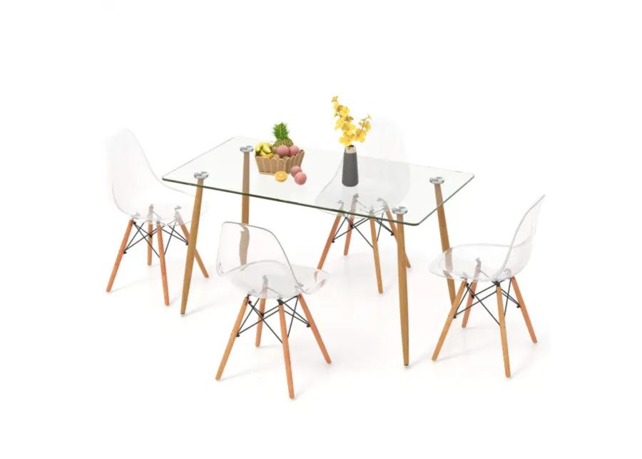 5 Pieces Rectangle Dining Table Set with 51 Inch Glass Tabletop