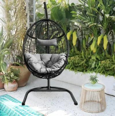 Hivvago Hanging Cushioned Hammock Chair with Stand -Gray