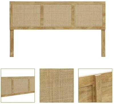 LuxenHome Oak Finish Manufactured Wood with Natural Rattan Panels Headboard, King