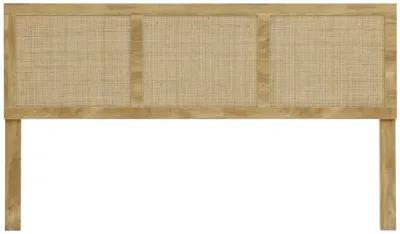 LuxenHome Oak Finish Manufactured Wood with Natural Rattan Panels Headboard, King