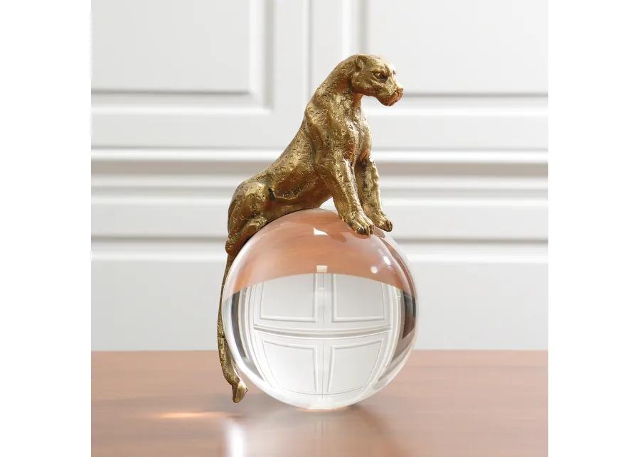 Jaguar on Crystal Sphere-Brass