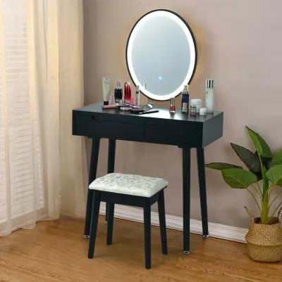 Touch Screen Vanity Makeup Table Stool Set with Lighted Mirror