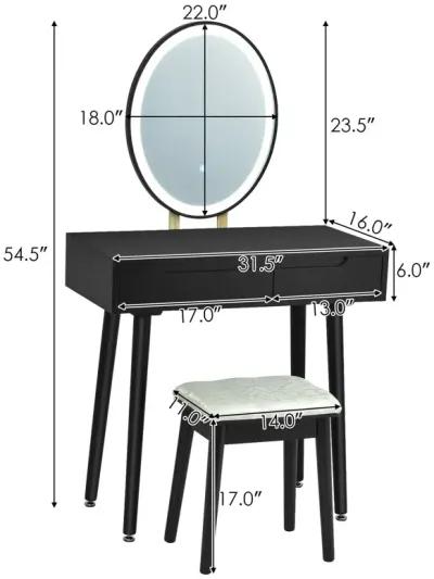 Touch Screen Vanity Makeup Table Stool Set with Lighted Mirror