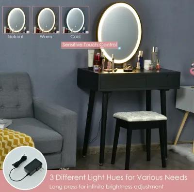 Touch Screen Vanity Makeup Table Stool Set with Lighted Mirror