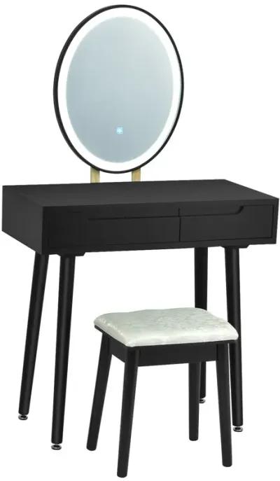 Touch Screen Vanity Makeup Table Stool Set with Lighted Mirror