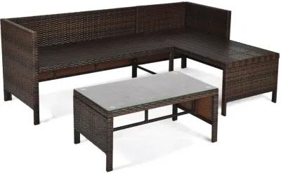 3 Pieces Outdoor Patio Corner Rattan Sofa Set