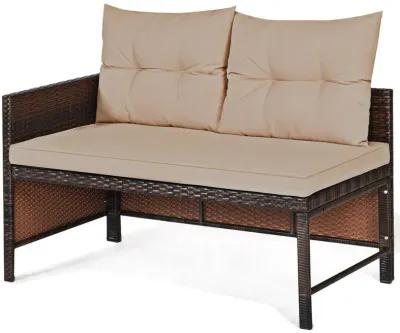 3 Pieces Outdoor Patio Corner Rattan Sofa Set