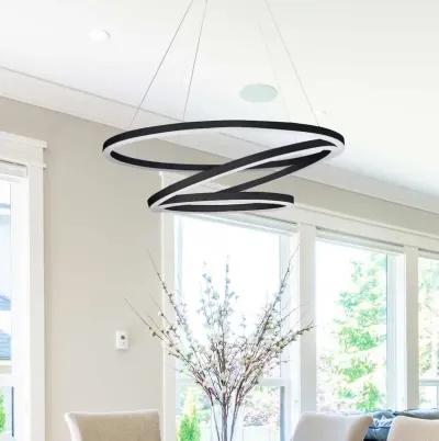 VONN Lighting Integrated LED Chandelier Height Adjustable Circular Pendant Light in Black