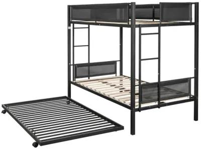 Twin Over Twin Bunk Bed With Trundle (Wood Slat And Textilene Guardrail)