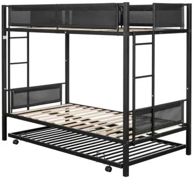 Twin Over Twin Bunk Bed With Trundle (Wood Slat And Textilene Guardrail)