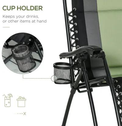 Green Outdoor Recliner: Zero Gravity Chair with Cup Holder