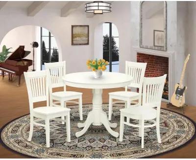 East West Furniture ANVA5-LWH-W - 5-Piece Kitchen Dining Set- 4 Wooden Chairs and Dining Room Table - Wooden Seat and Slatted Chair Back (Linen White Finish)